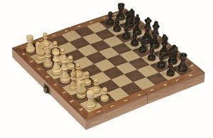 Szachy w drewnianej skrzynce na zawiasach,Goki