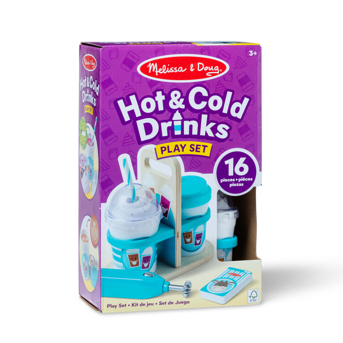 Napoje na wynos zestaw zabawkowy ze spieniaczem Hot & Cold Drinks 16 elementów Melissa & Doug