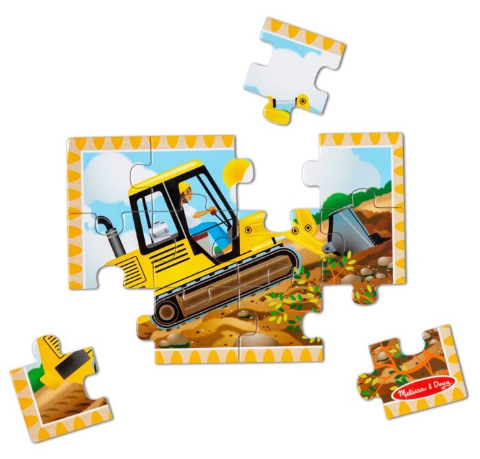 Puzzle drewniane w pudełku Pojazdy budowlane 4w1 Melissa & Doug